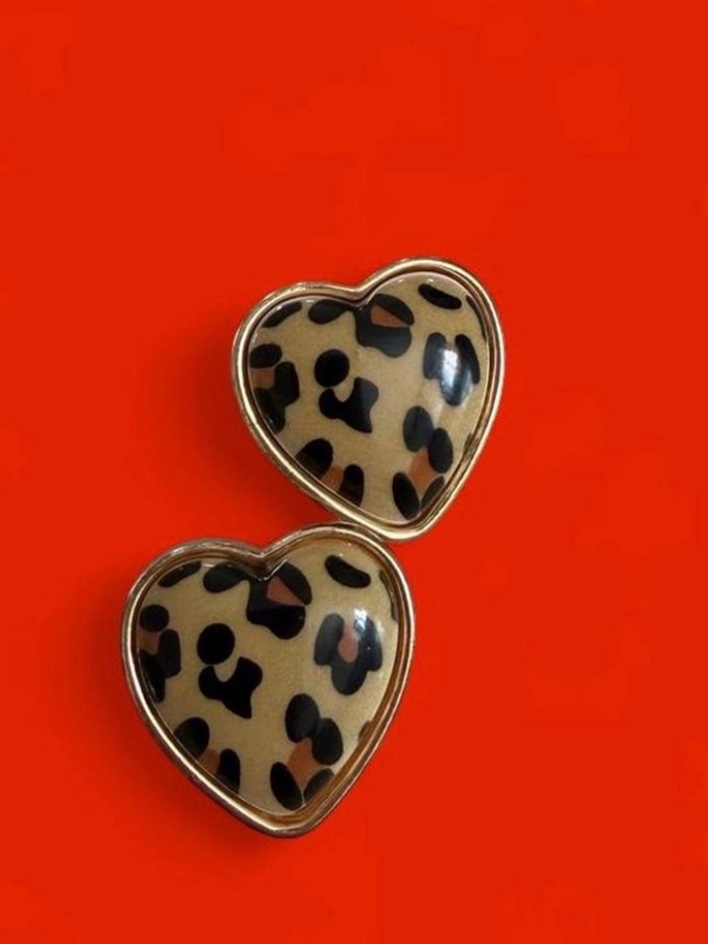 Leopard Heart Stud Earrings - Brown Pattern